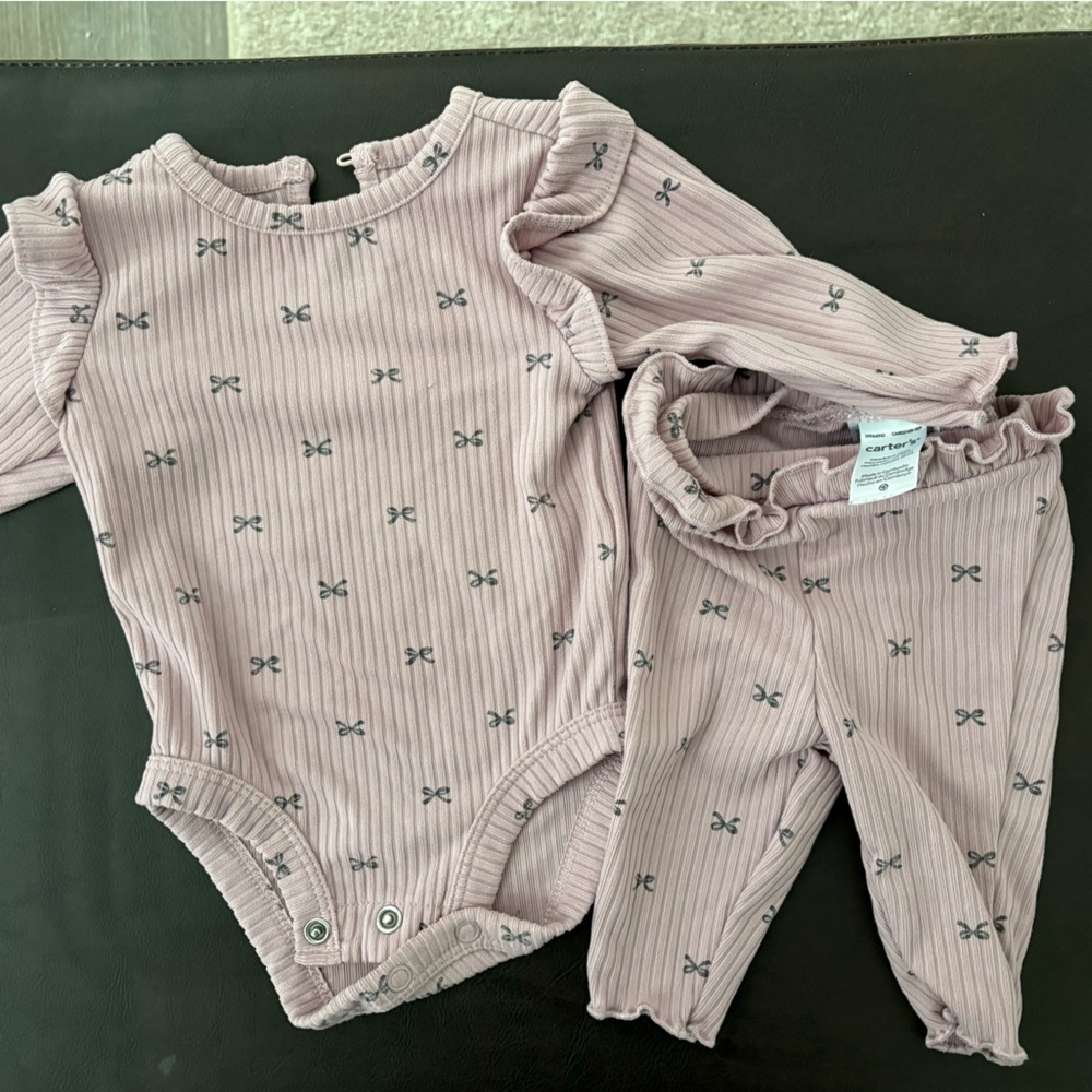 Carter's Mauve Ribbed Two-Piece Set with Tiny Gray Bows